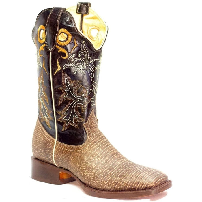 Botas de Armadillo Grabado Horma Rodeo Cuadrada Color Arena - 6