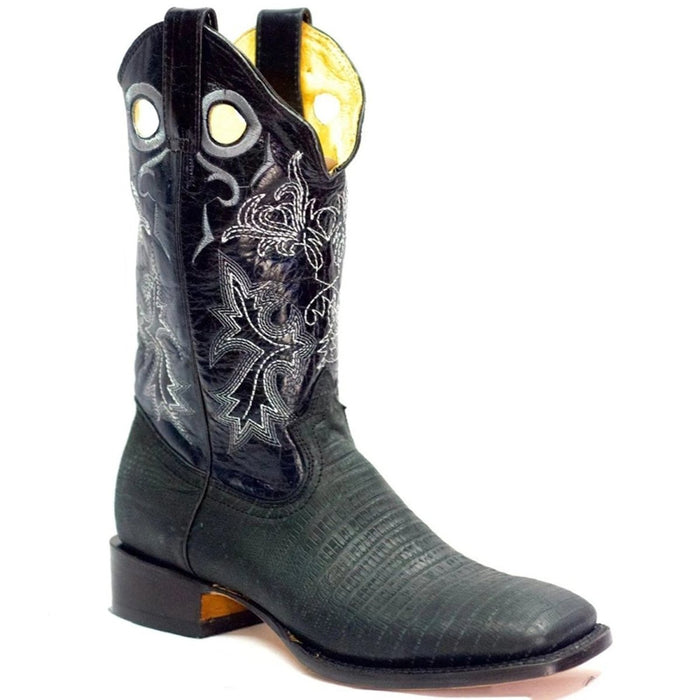 Botas de Armadillo Grabado Horma Rodeo Cuadrada Color Negro - 6
