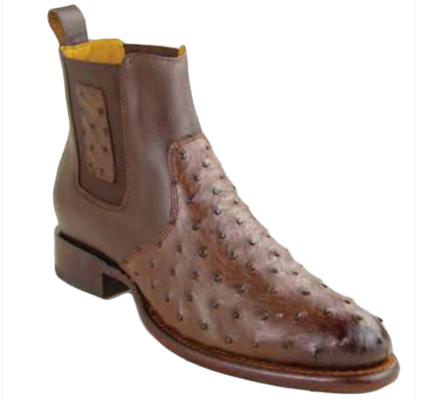 Botas de Avestruz Para Hombre Western Boots – Men’s Brown Ostrich Style Leather Chelsea Cowboy Ankle Boots - 6
