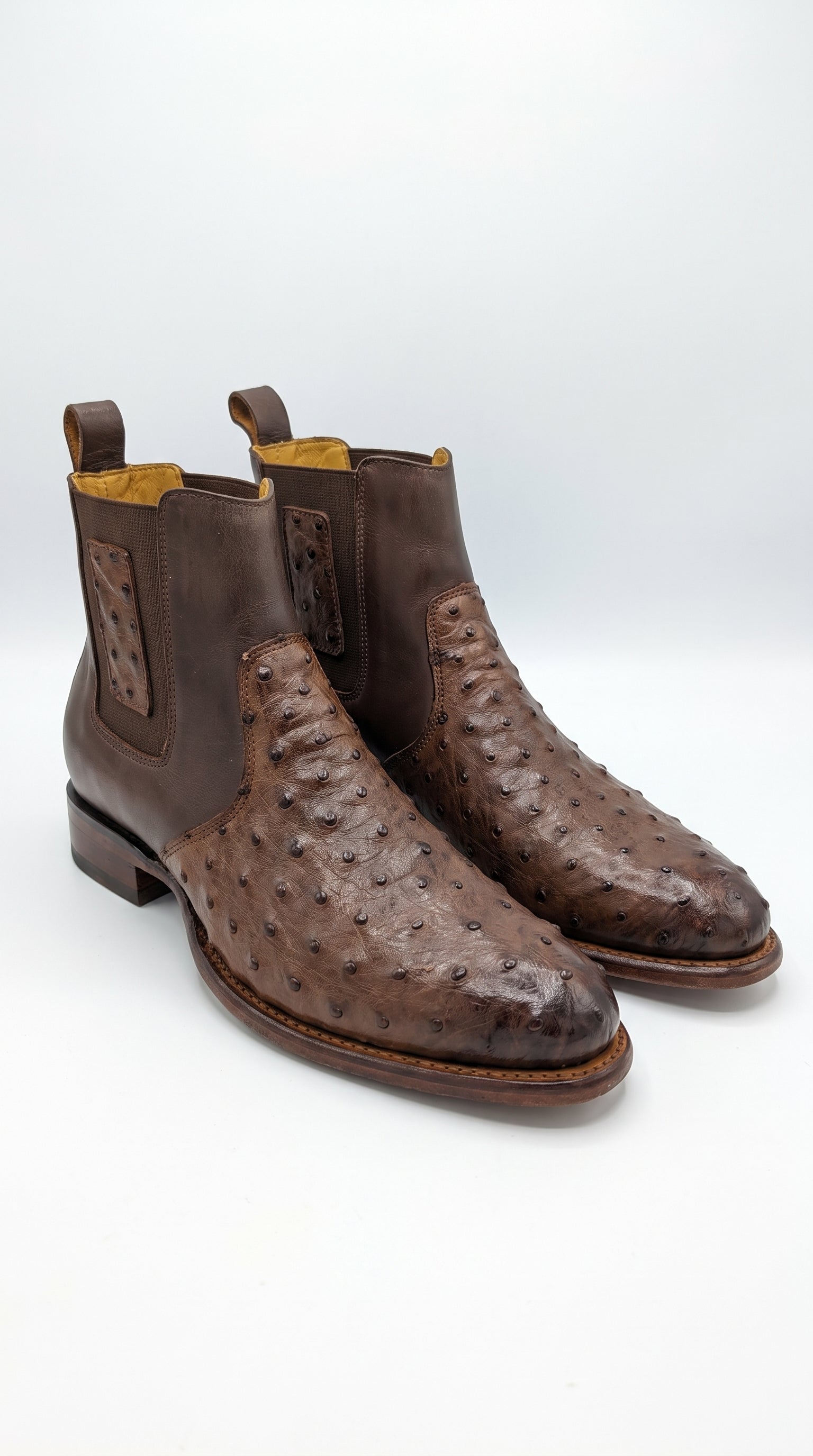 Botas de Avestruz Para Hombre Western Boots – Men’s Brown Ostrich Style Leather Chelsea Cowboy Ankle Boots - 6
