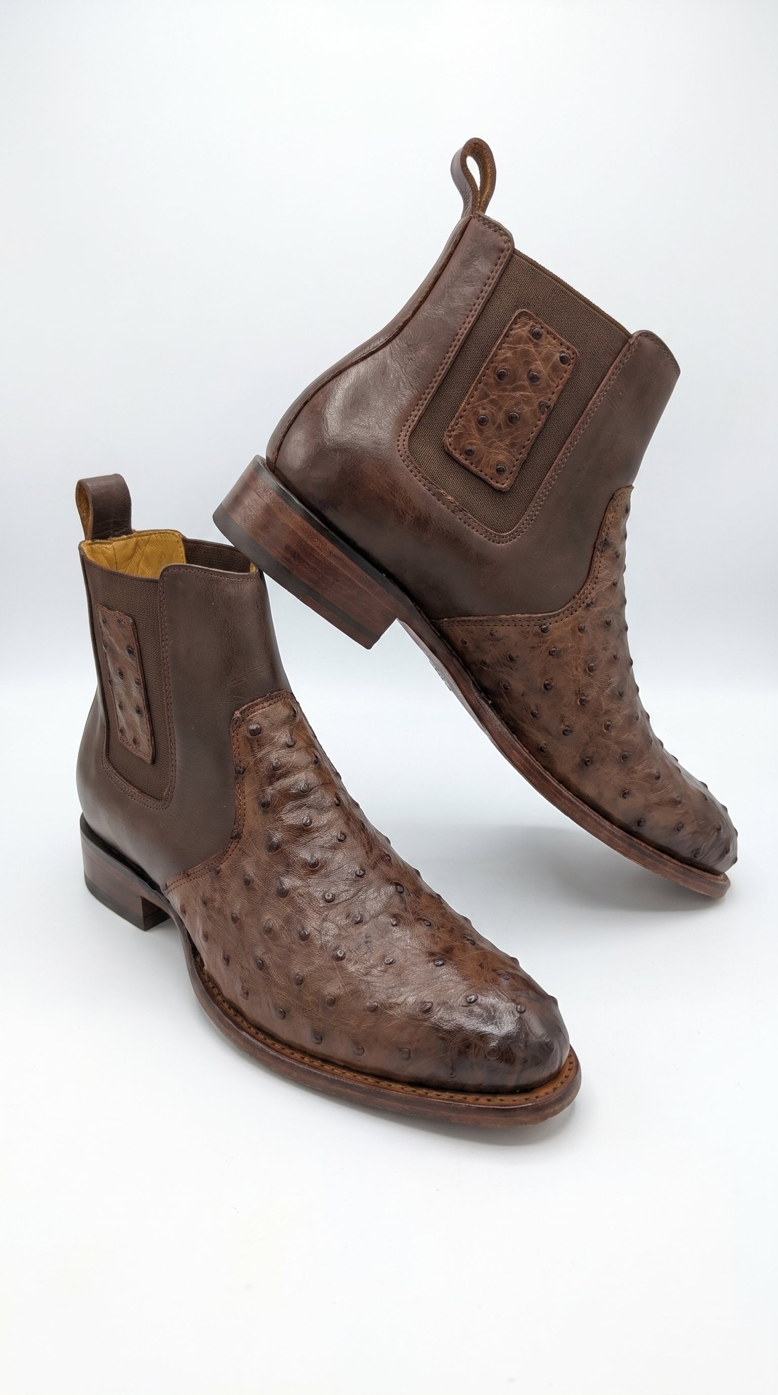 Botas de Avestruz Para Hombre Western Boots – Men’s Brown Ostrich Style Leather Chelsea Cowboy Ankle Boots - 6