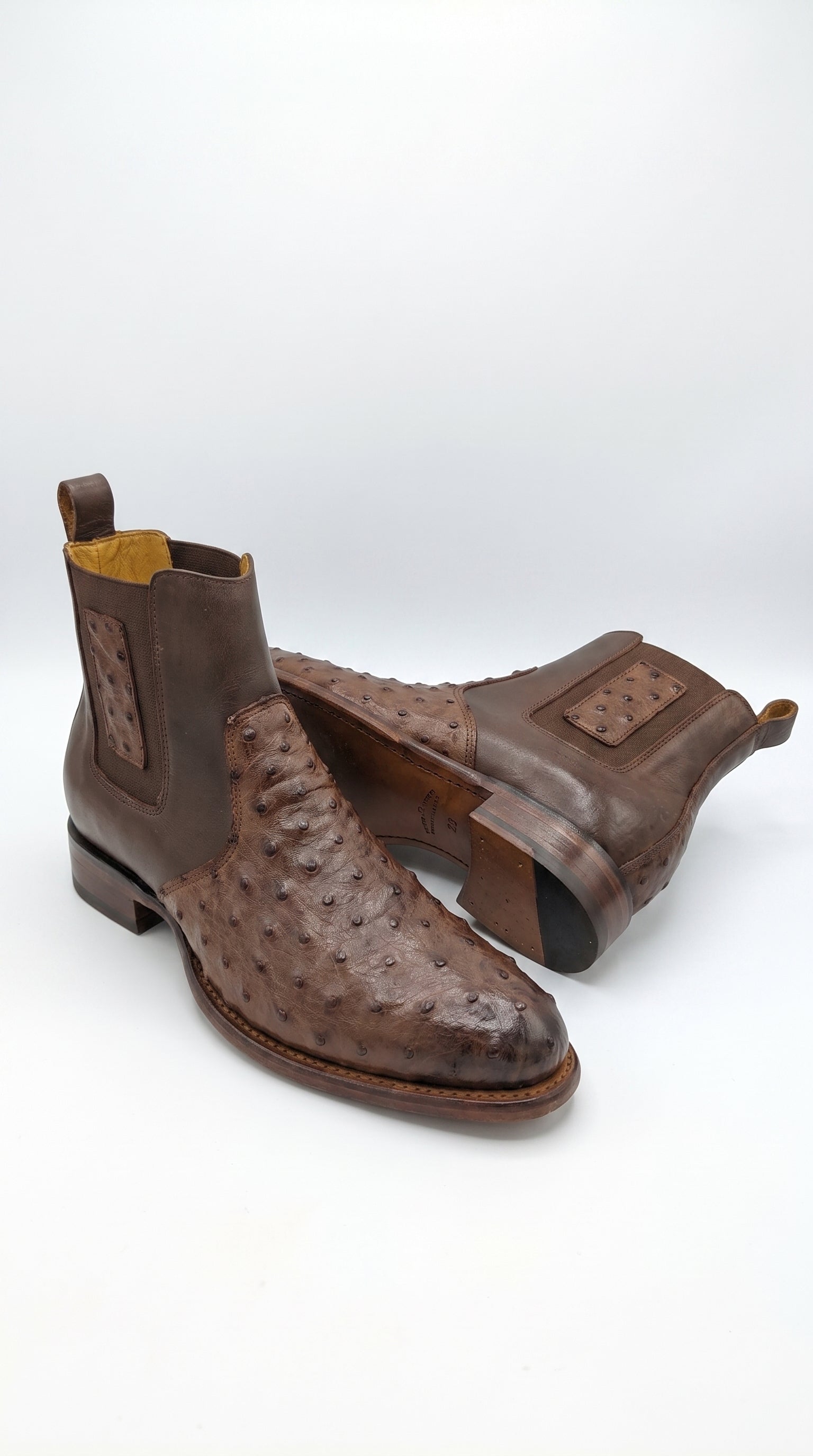 Botas de Avestruz Para Hombre Western Boots – Men’s Brown Ostrich Style Leather Chelsea Cowboy Ankle Boots - 6