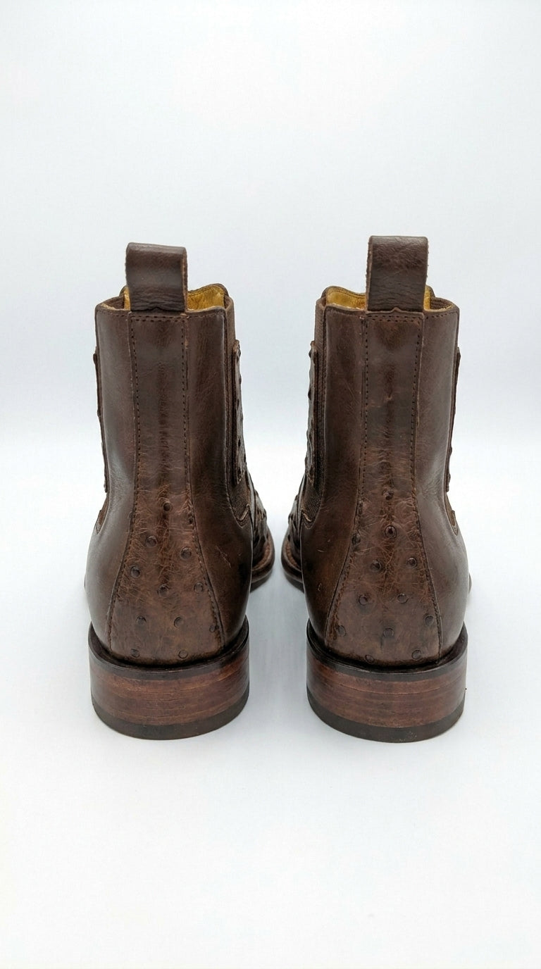 Botas de Avestruz Para Hombre Western Boots – Men’s Brown Ostrich Style Leather Chelsea Cowboy Ankle Boots - 6