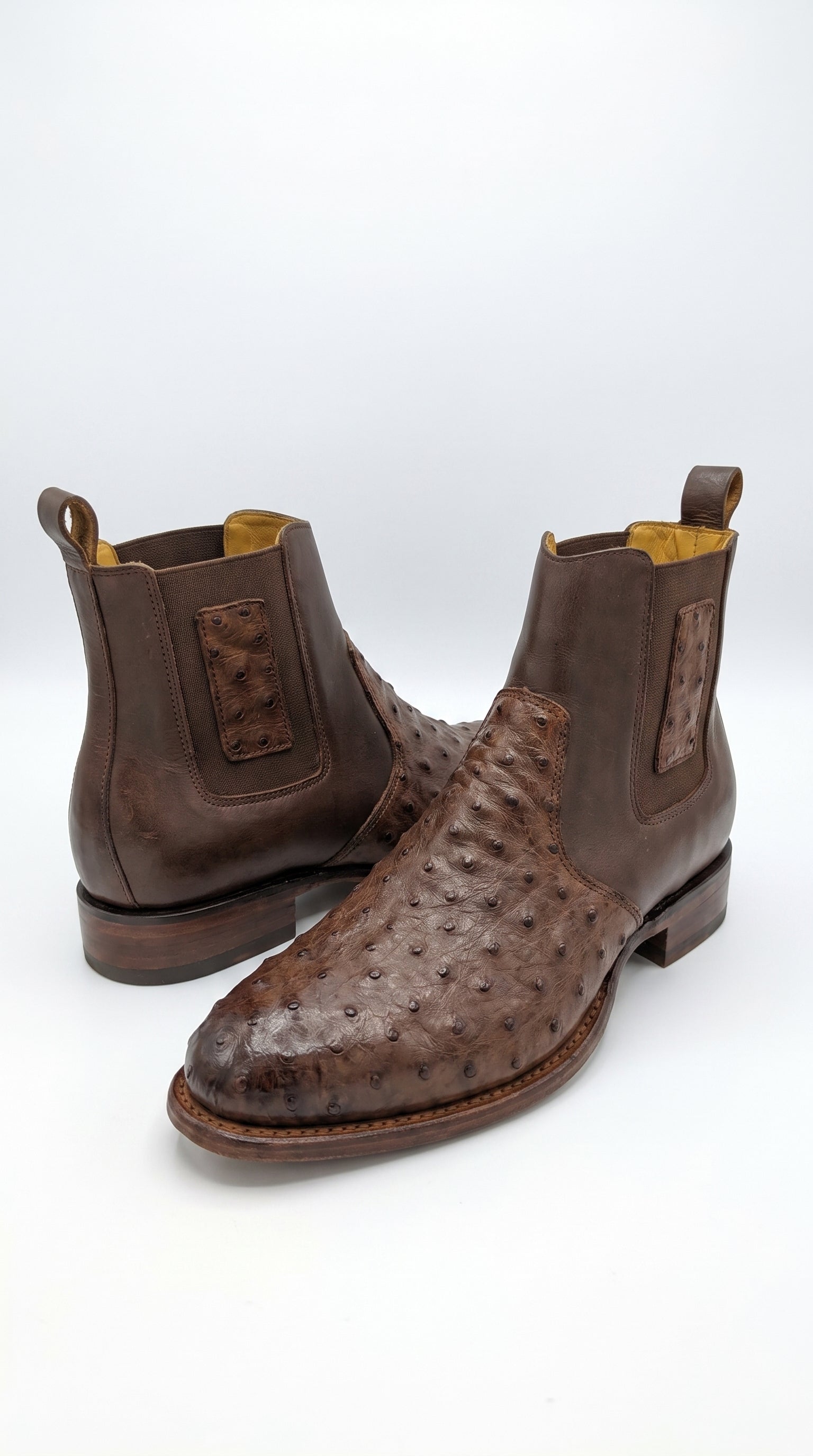 Botas de Avestruz Para Hombre Western Boots – Men’s Brown Ostrich Style Leather Chelsea Cowboy Ankle Boots - 6
