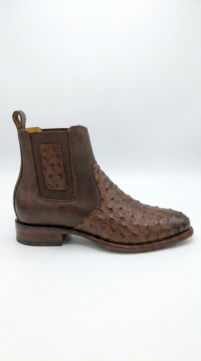 Botas de Avestruz Para Hombre Western Boots – Men’s Brown Ostrich Style Leather Chelsea Cowboy Ankle Boots - 6