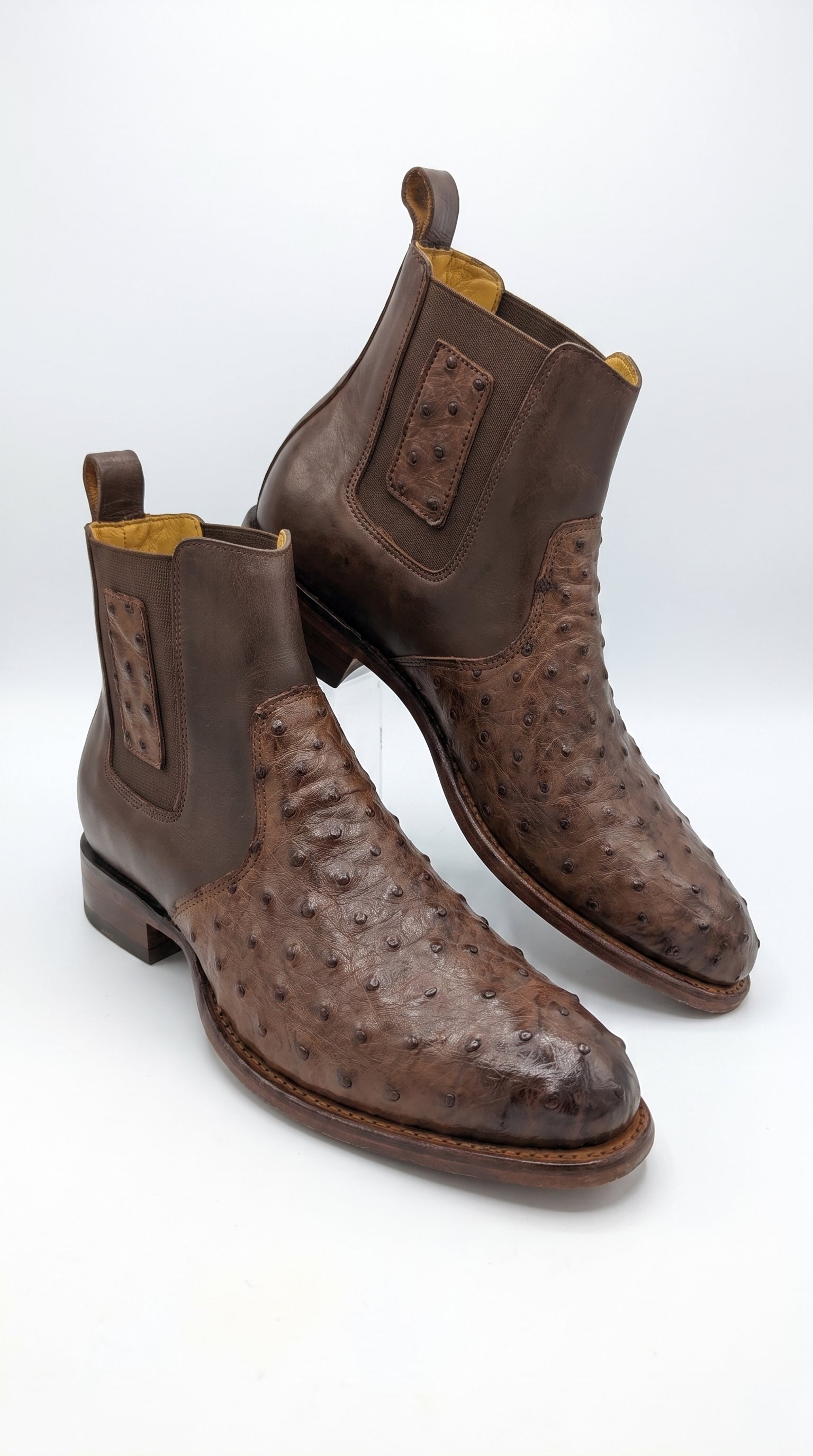 Botas de Avestruz Para Hombre Western Boots – Men’s Brown Ostrich Style Leather Chelsea Cowboy Ankle Boots - 6