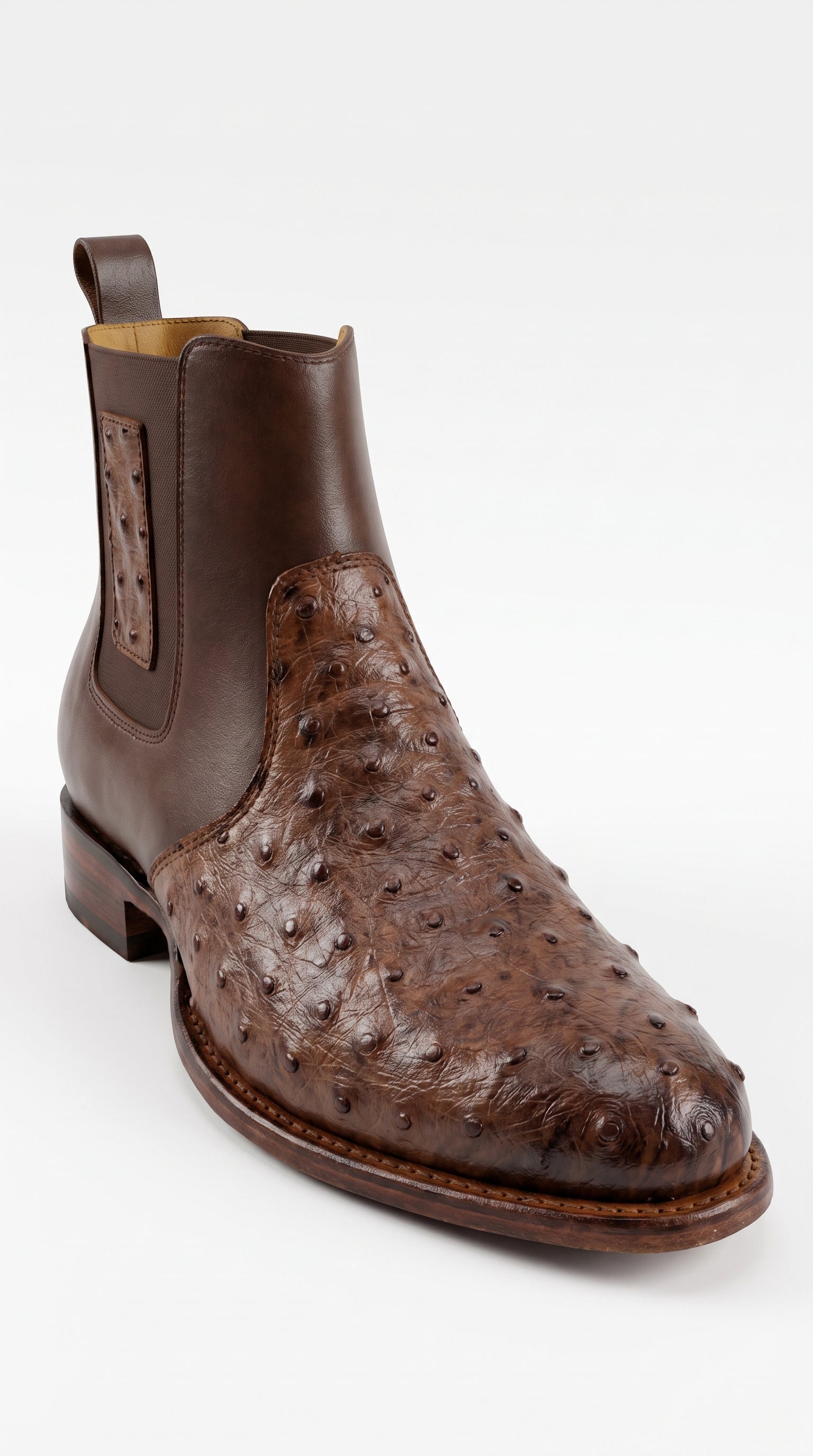 Botas de Avestruz Para Hombre Western Boots – Men’s Brown Ostrich Style Leather Chelsea Cowboy Ankle Boots - 6