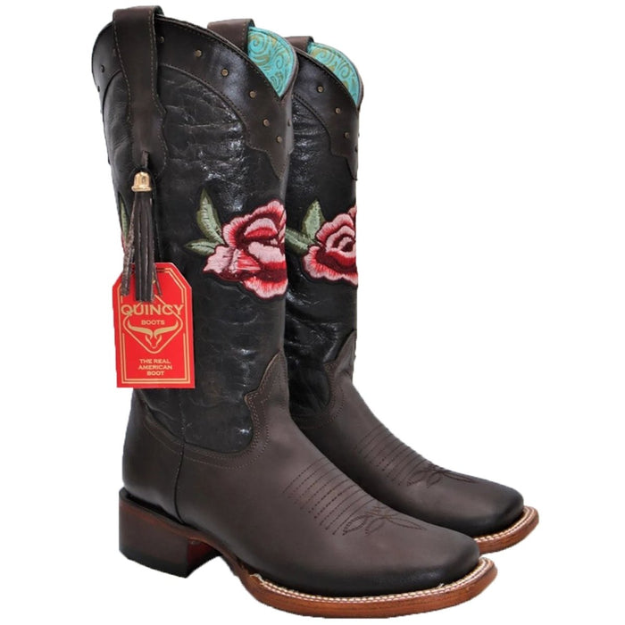 Botas de Cuero con Rosas para Mujer en Horma Rodeo Chocolate - 6