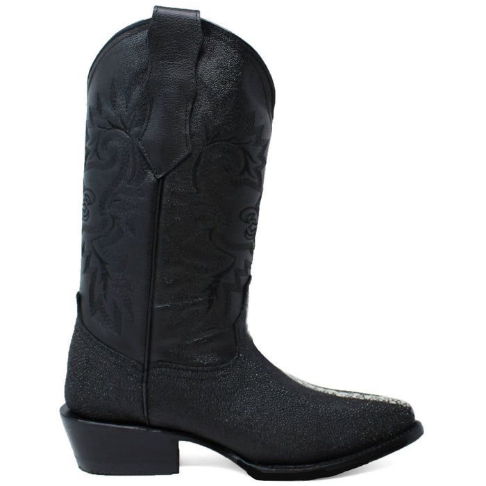 Botas de Mantarraya Perla Completa Grabada Horma Puntal Color Negro - 6