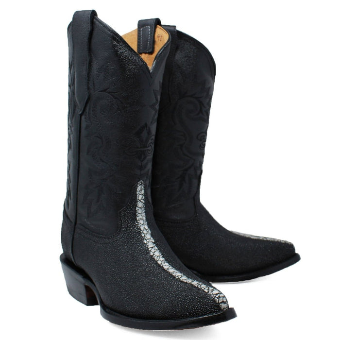 Botas de Mantarraya Perla Completa Grabada Horma Puntal Color Negro LC - 6