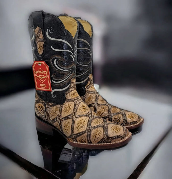 Botas de Pescado Africano Grabado Horma Rodeo Cuadrada - 6