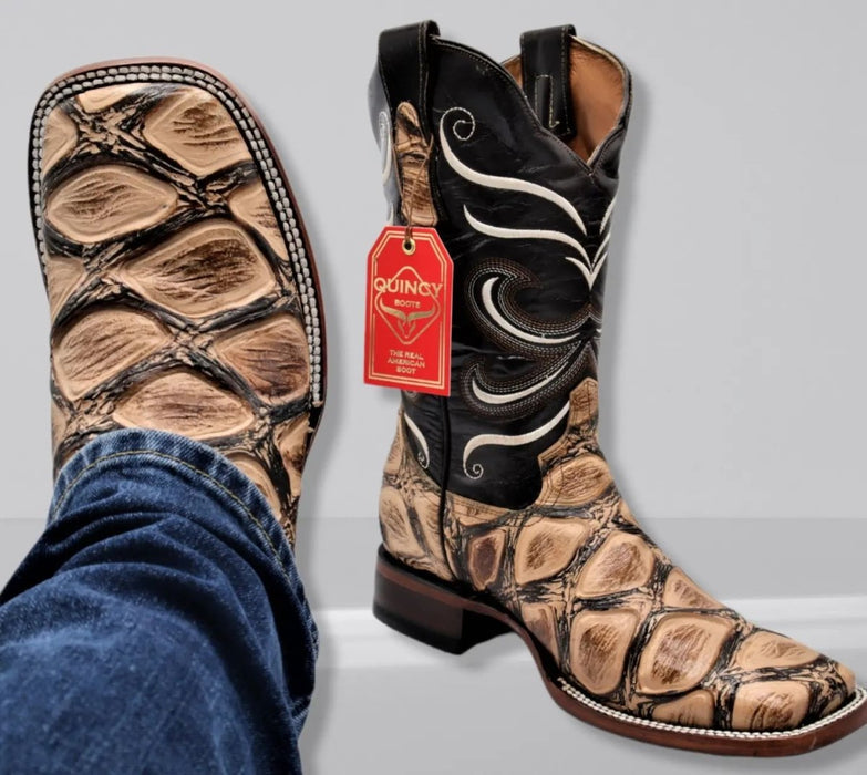 Botas de Pescado Africano Grabado Horma Rodeo Cuadrada - 6
