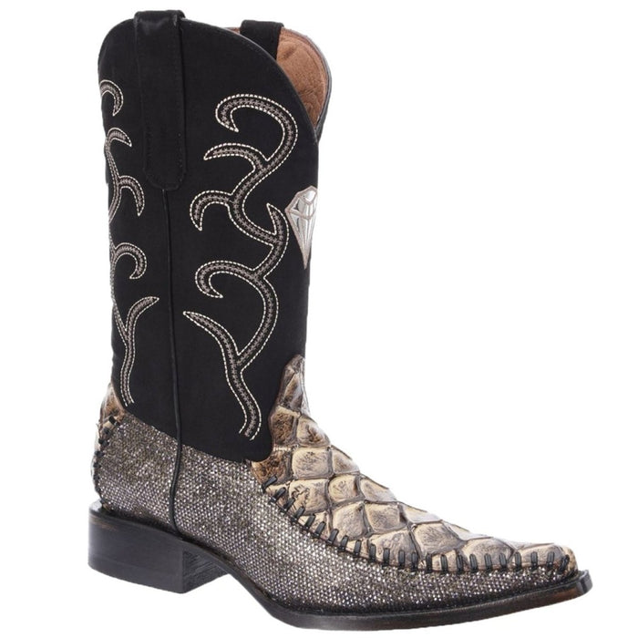 Botas de Pescado Pirarucu Grabado en Horma 3X Aladino Color Negro - 6