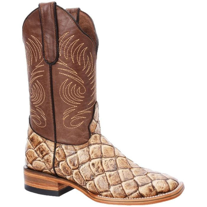 Botas de Pescado Pirarucu Grabado en Horma Rodeo Color Arena - 6