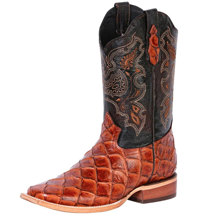 Botas de Pescado Pirarucu Grabado en Horma Rodeo Cuadrada GEN - 6