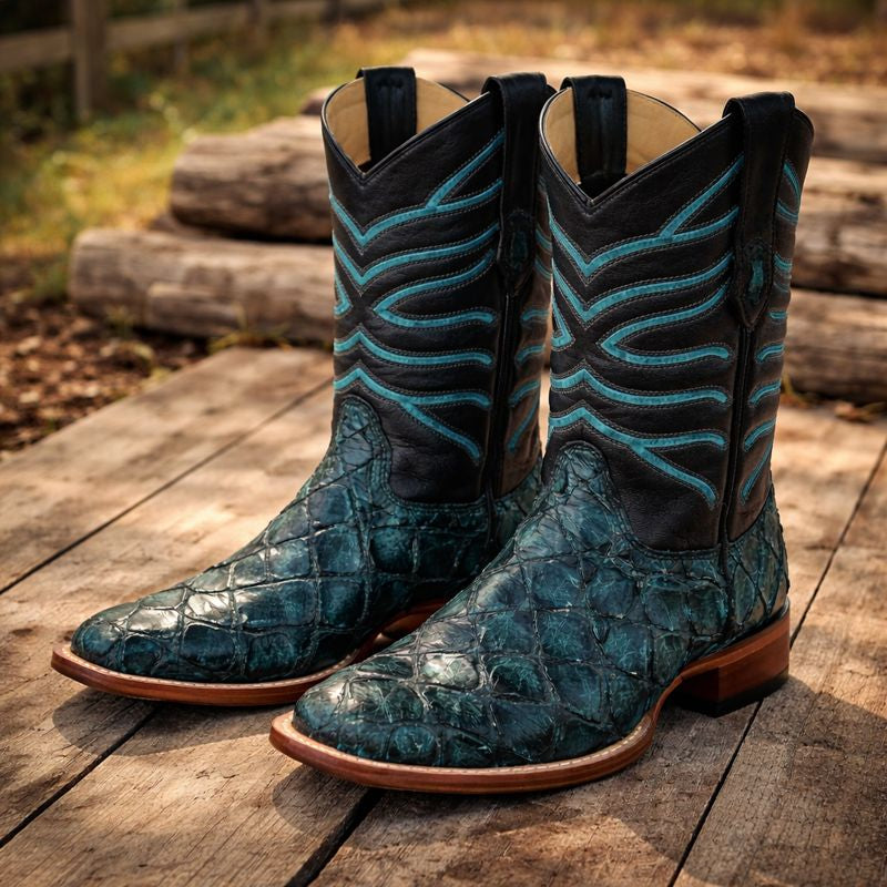 Botas de Pescado Pirarucu Original en Horma Rodeo Cuadrada-New Designer Collection - 6
