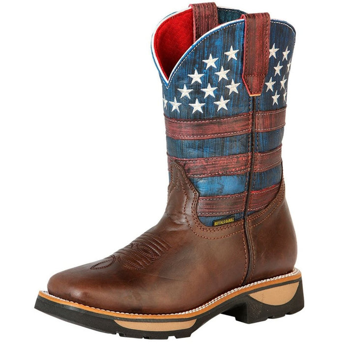 Botas de Trabajo de Cuero Horma Rodeo Color Cafe con Bandera USA GEN - 6