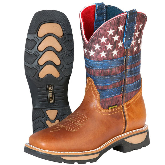 Botas de Trabajo de Cuero Horma Rodeo Color Miel con Bandera USA GEN - 6