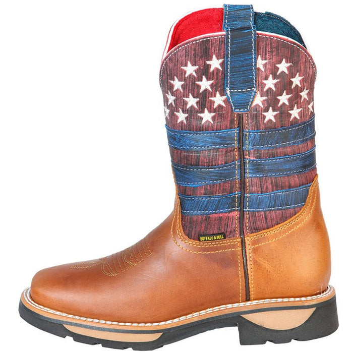Botas de Trabajo de Cuero Horma Rodeo Color Miel con Bandera USA GEN - 6