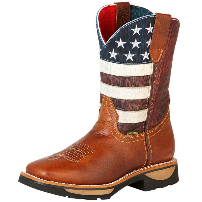 Botas de Trabajo de Cuero Horma Rodeo Color Miel con Bandera USA GEN - 6