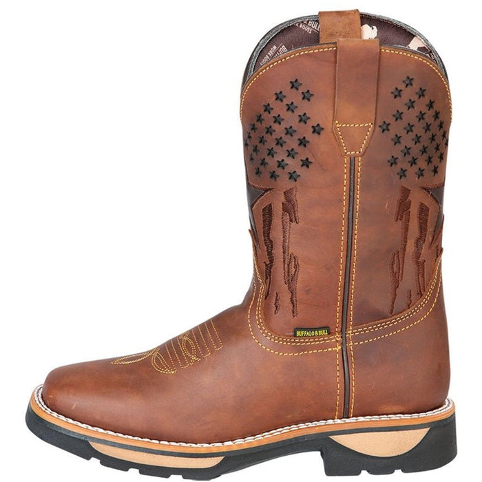 Botas de Trabajo de Cuero Horma Rodeo Color Tan con Estrellas GEN - 6