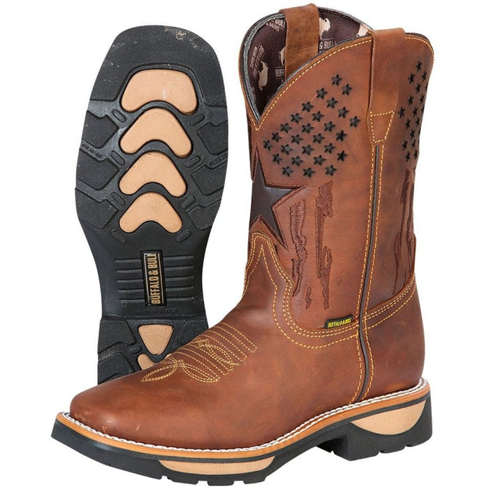Botas de Trabajo de Cuero Horma Rodeo Color Tan con Estrellas GEN - 6