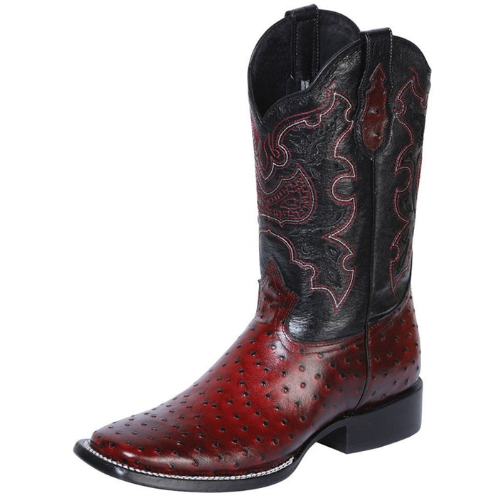 Botas de Avestruz Grabado Horma Rodeo Cuadrada Black Cherry - 6