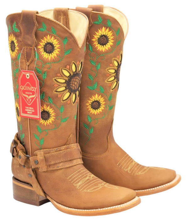 Botas Vaqueras de Cuero con Girasoles para Mujer en Horma Rodeo - 6
