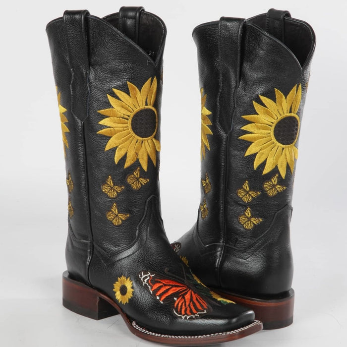 Botas Vaqueras de Cuero con Girasoles para Mujer en Horma Rodeo - 6