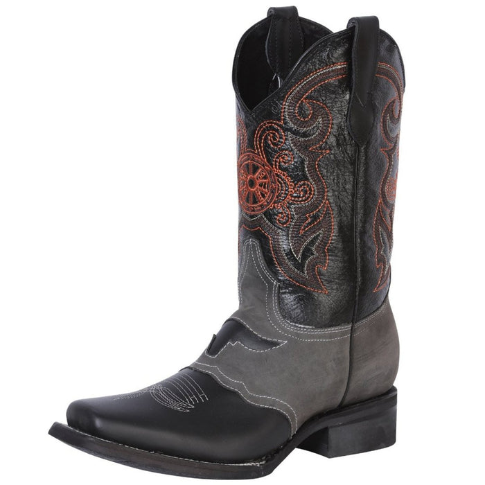 Botas Vaqueras de Cuero Crazy Horma Rodeo Color Negro y Gris GEN - 6