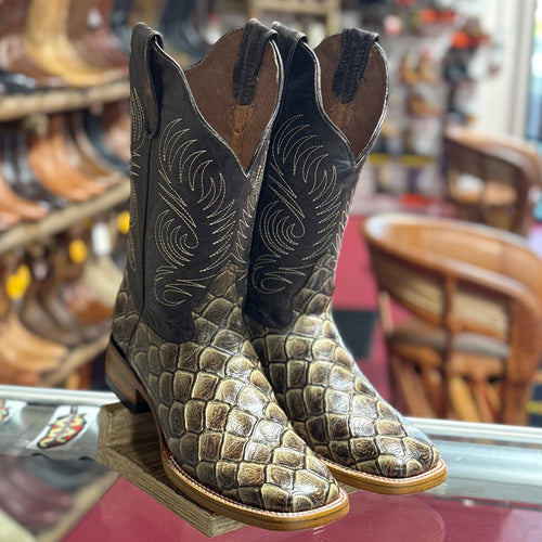 Pirarucu fish print square toe boot