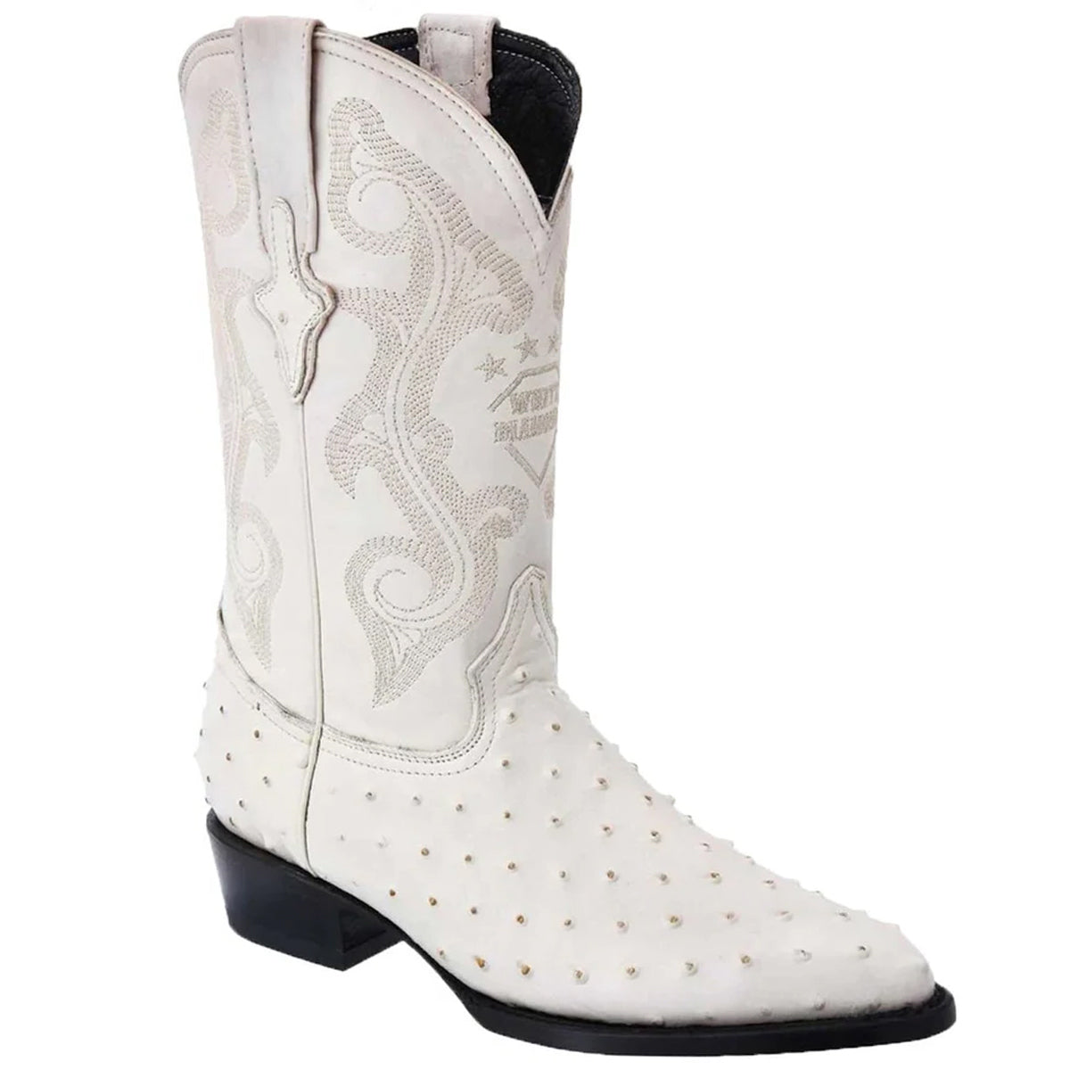 Mens White Diamond Boot Off-White Ostrich Print Western Boot J-Toe - 6