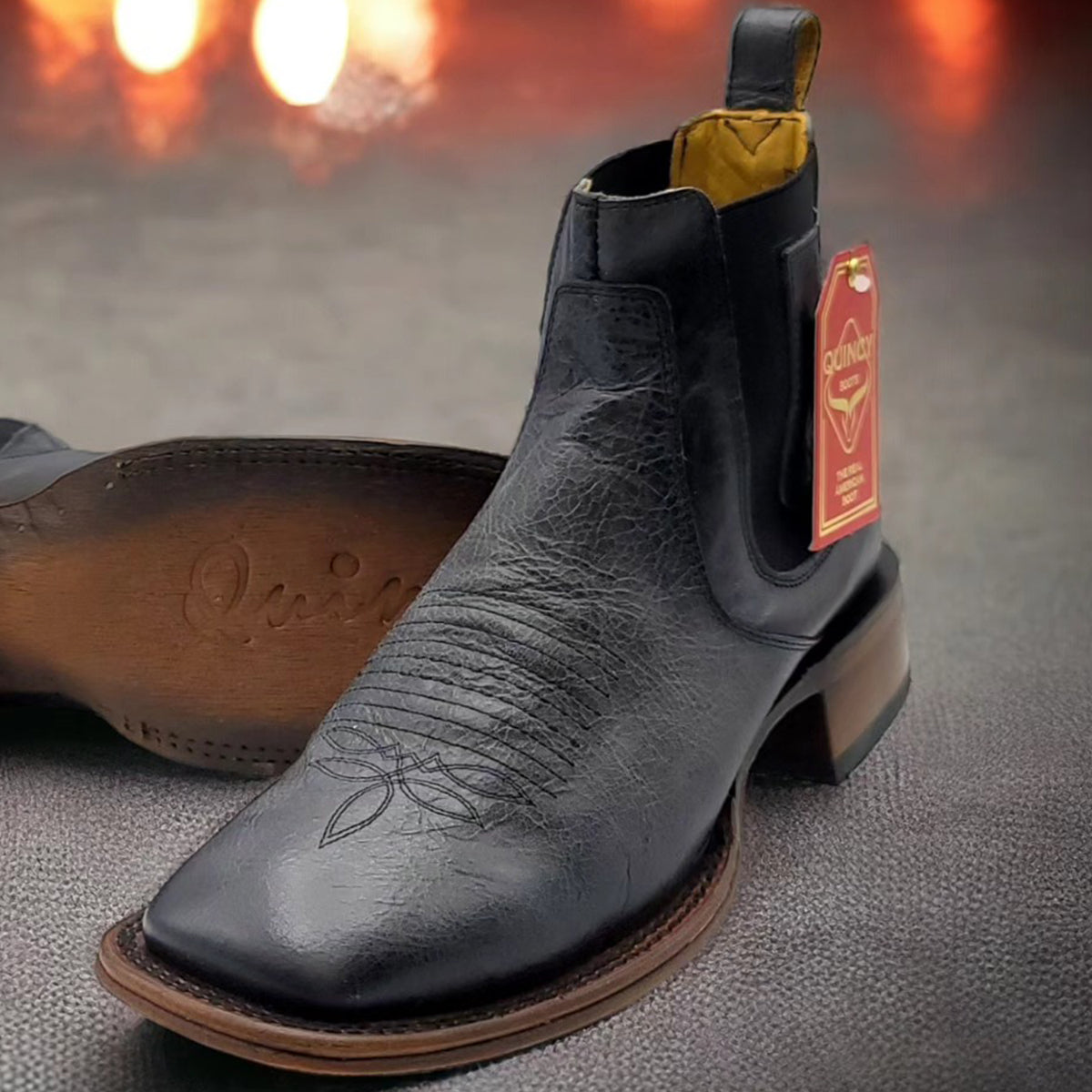 Black Square Toe Ankle Boots - EE