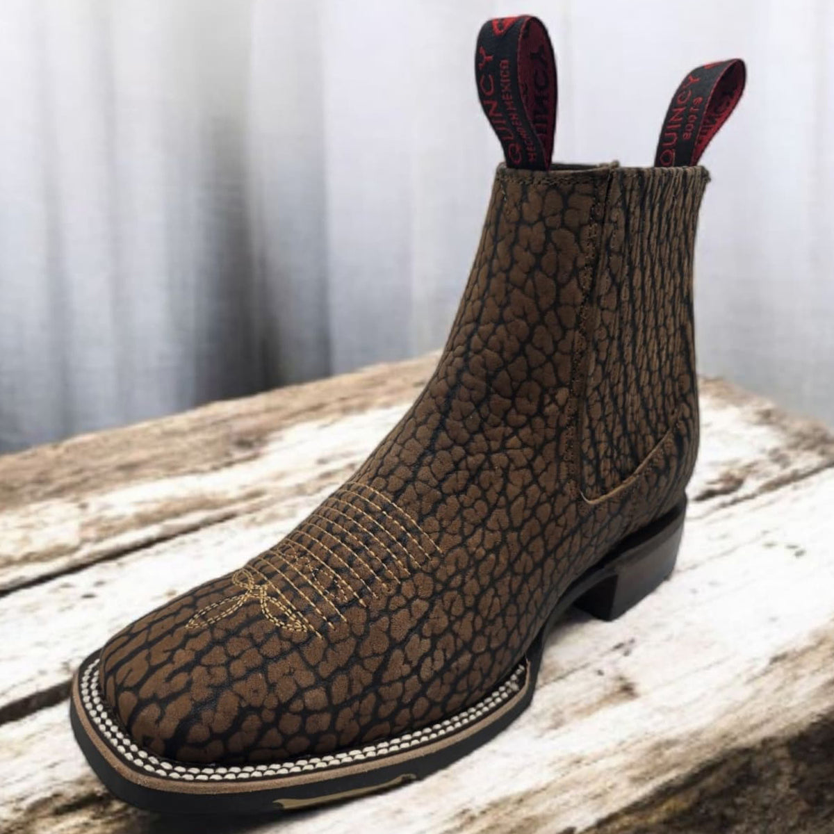 Men’s Bull Shoulder Short Cowboy Boots in Black and Brown, Western Ankle Boots with Square Toe - Brown