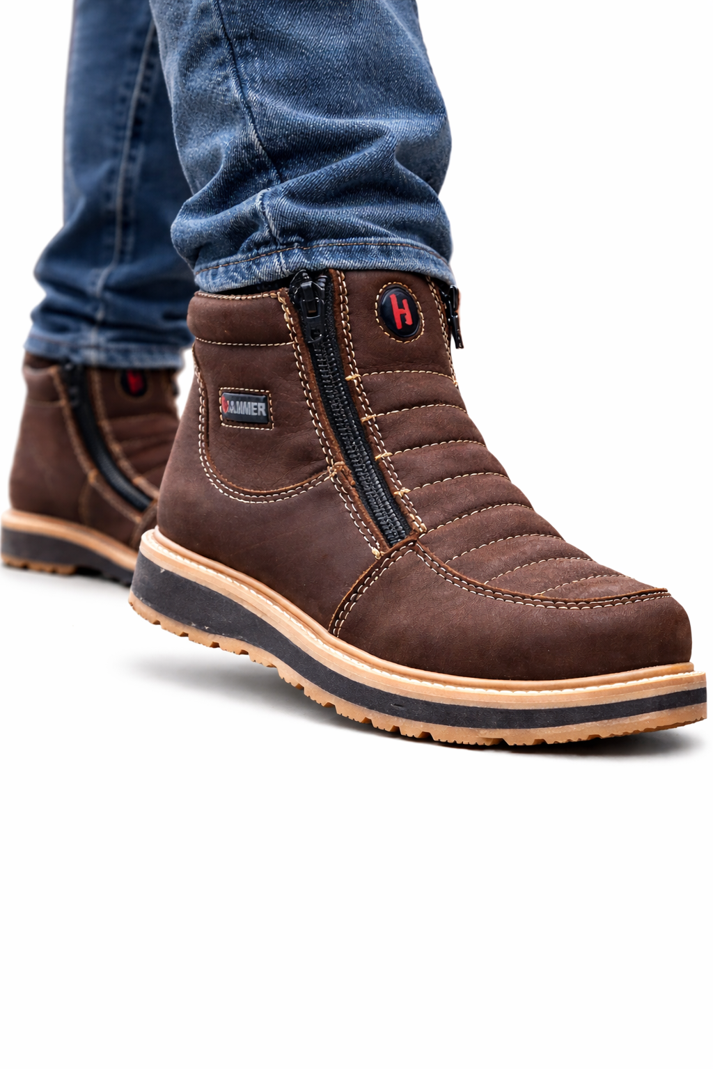 Botines de Trabajo Hammer Doble Zipper Suela Doble Densidad Color Cafe - 6
