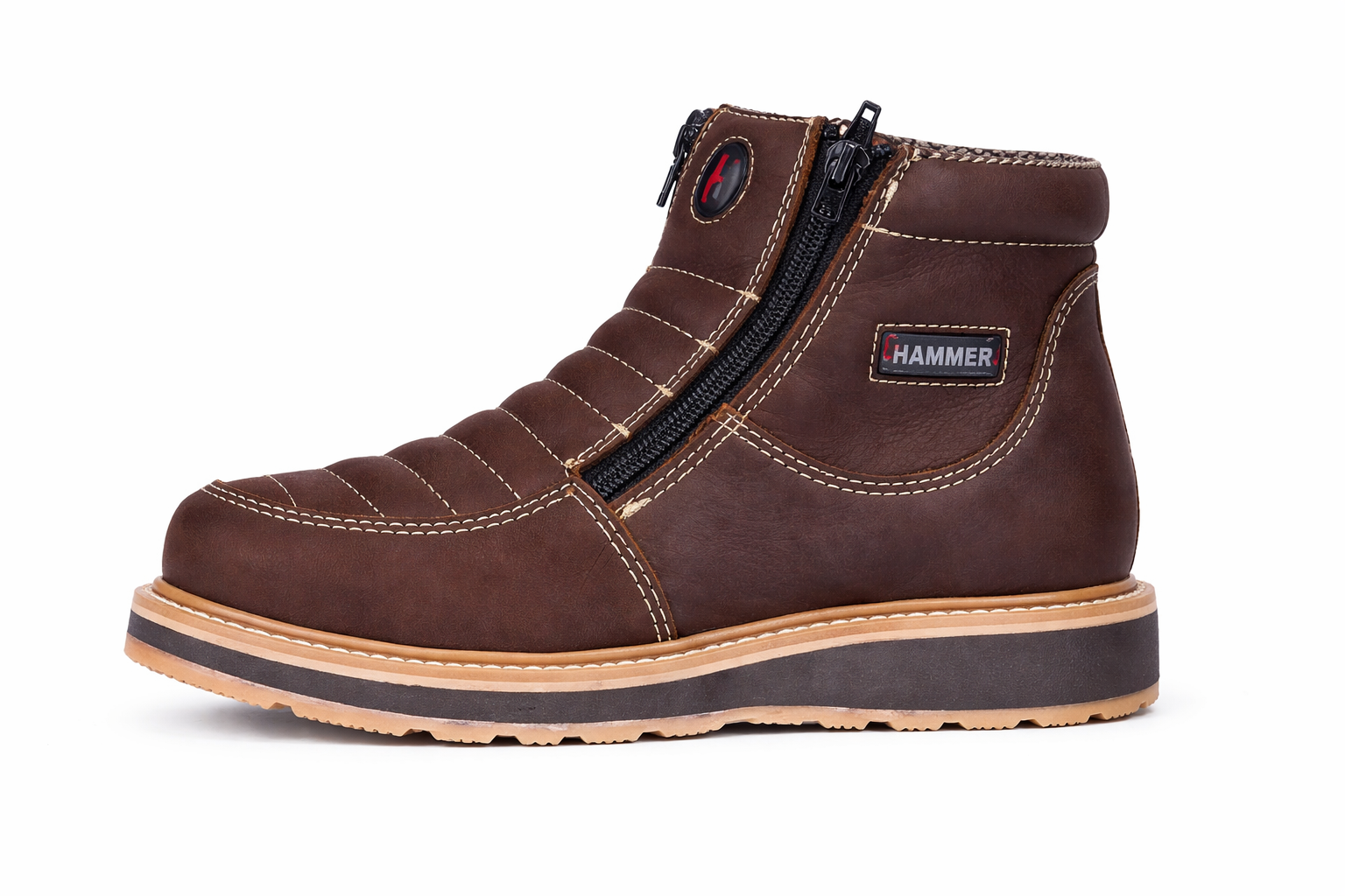 Botines de Trabajo Hammer Doble Zipper Suela Doble Densidad Color Cafe - 6
