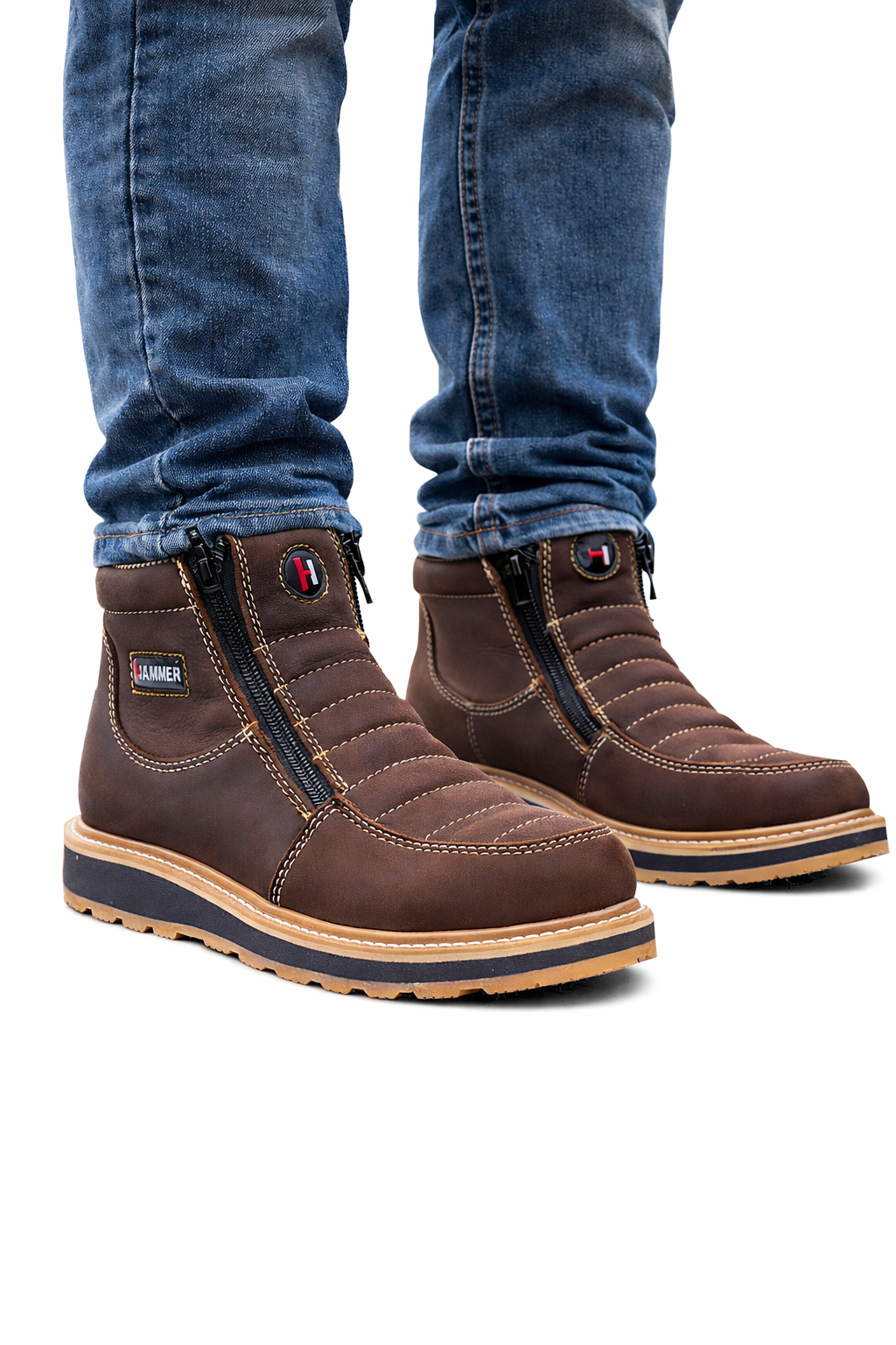 Botines de Trabajo Hammer Doble Zipper Suela Doble Densidad Color Cafe - 6