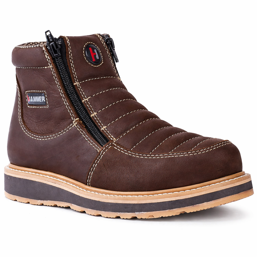 Botines de Trabajo Hammer Doble Zipper Suela Doble Densidad Color Cafe - 6
