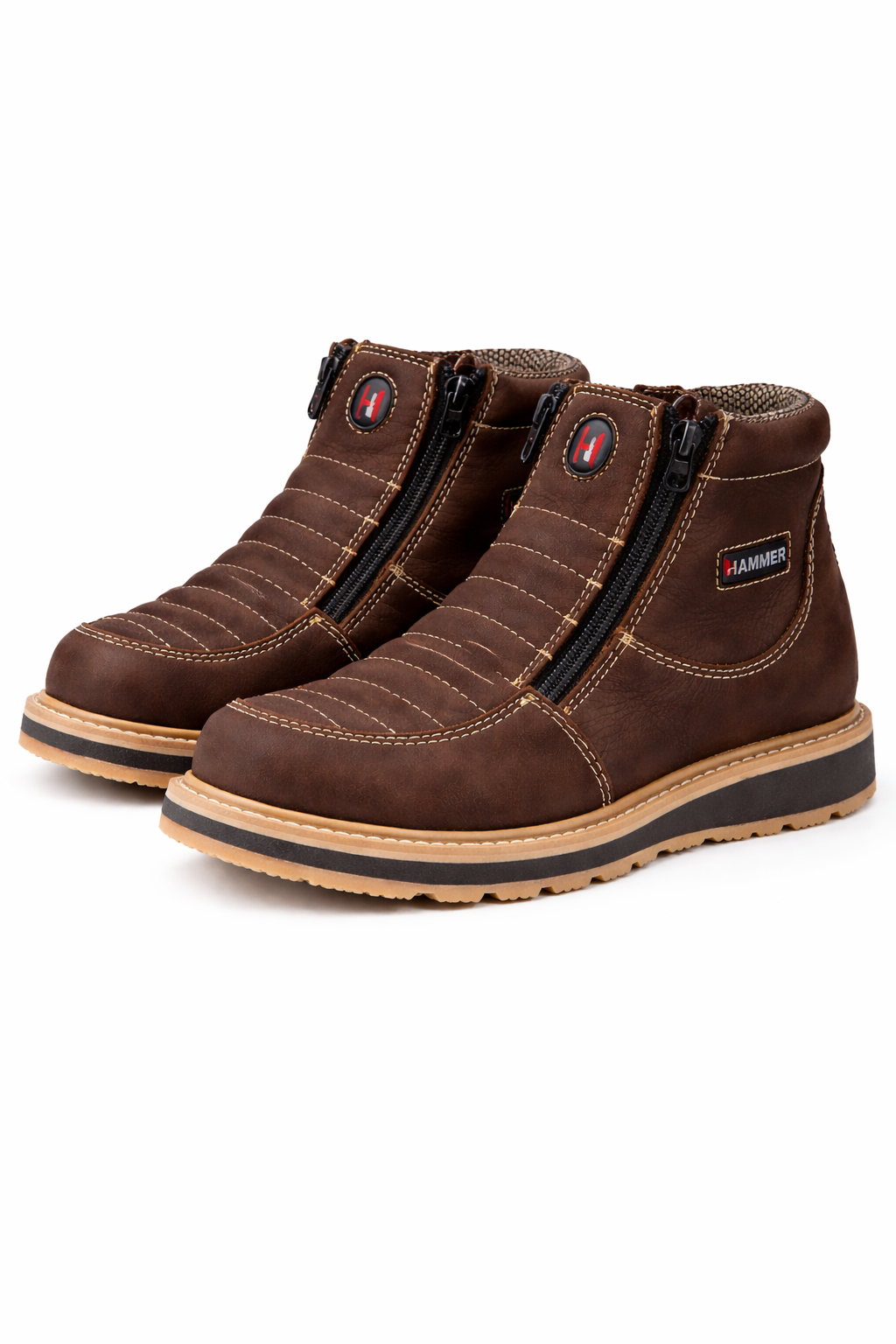 Botines de Trabajo Hammer Doble Zipper Suela Doble Densidad Color Cafe - 6