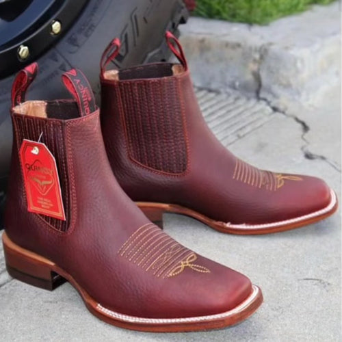 Quincy men's brown square toe Chelsea boots.