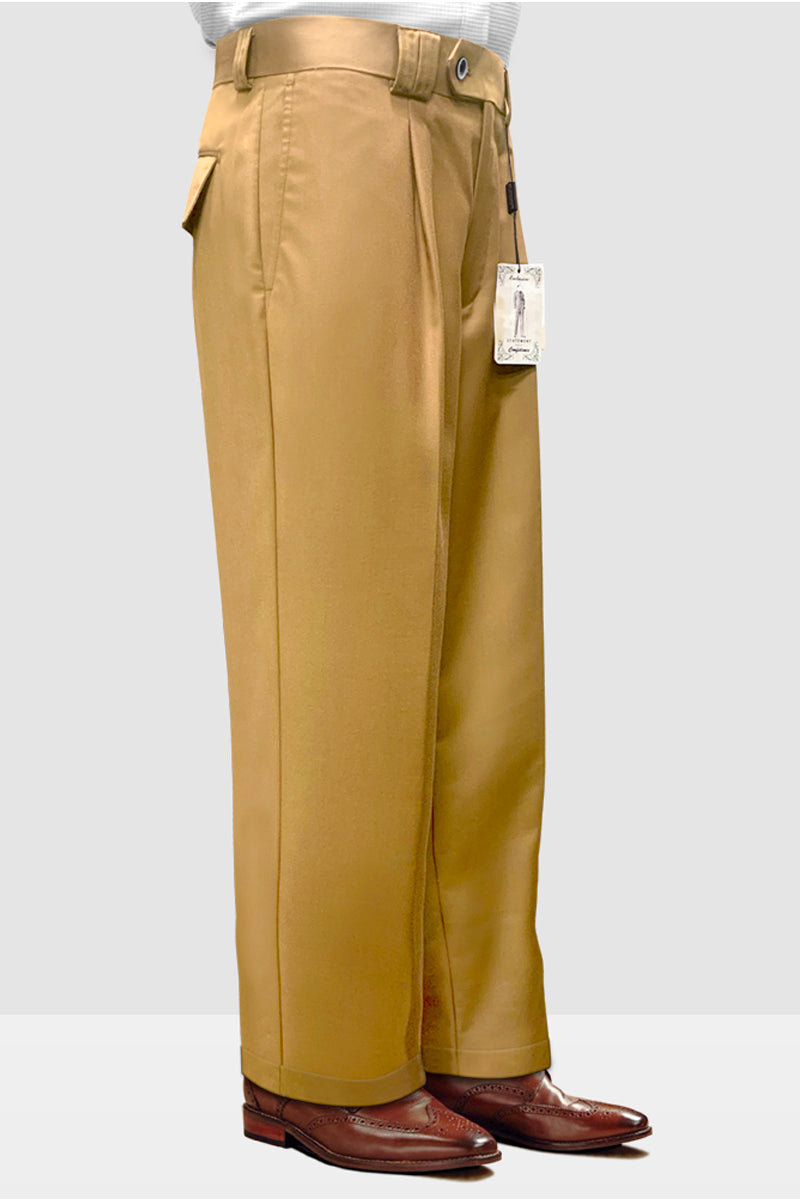 Mens Italian Wool Wide Leg Dress Pants in Camel Gold - 36W