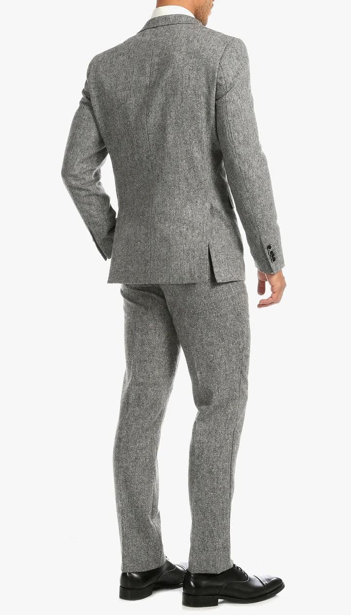 Bradford Grey Slim Fit 3 Piece Tweed Suit - 38 Short Jacket+32 Waist Adjustable 28to34)(Height: 5 4 to5 7 )(Neck  15-16.5)S-M)