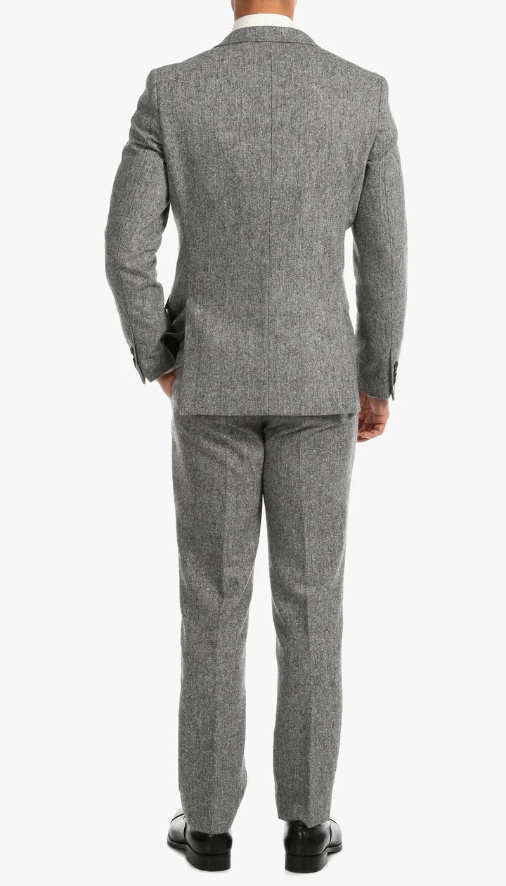 Bradford Grey Slim Fit 3 Piece Tweed Suit - 38 Short Jacket+32 Waist Adjustable 28to34)(Height: 5 4 to5 7 )(Neck  15-16.5)S-M)
