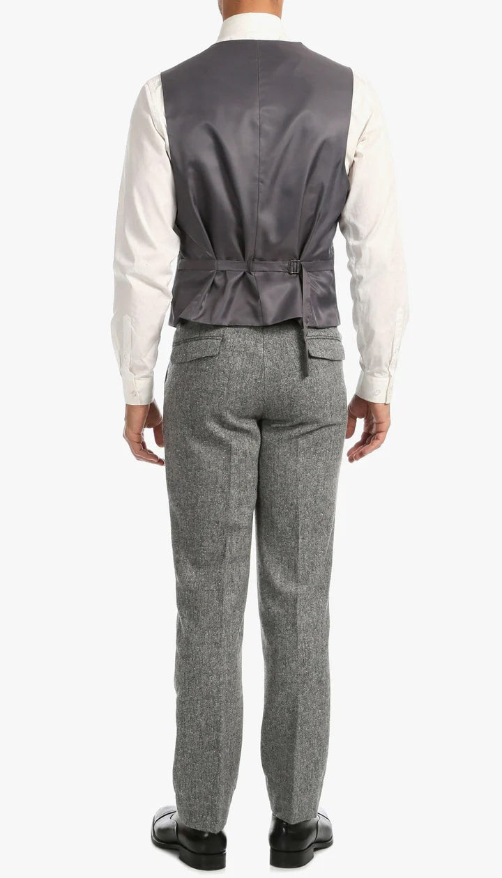 Bradford Grey Slim Fit 3 Piece Tweed Suit - 38 Short Jacket+32 Waist Adjustable 28to34)(Height: 5 4 to5 7 )(Neck  15-16.5)S-M)