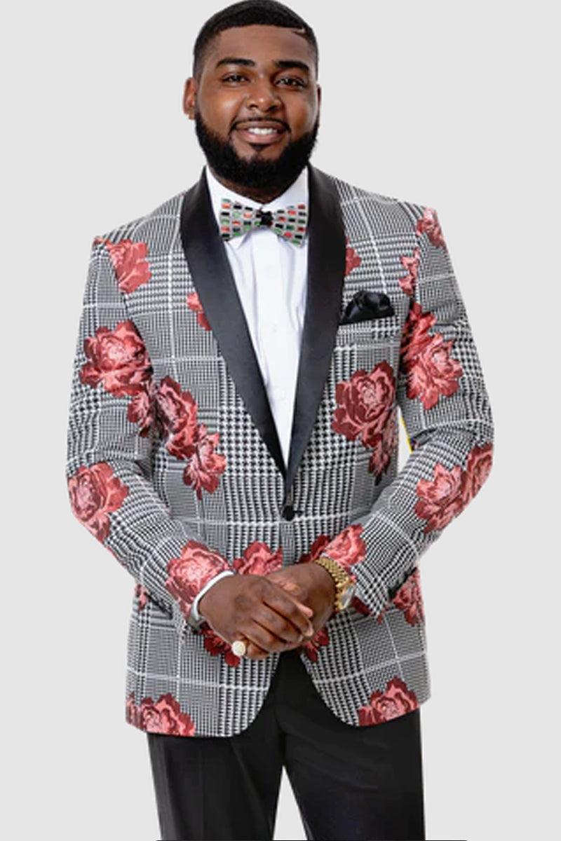 Braided EJ Samuel Tux Jacket: Houndstooth & Floral Shawl - Black / Red