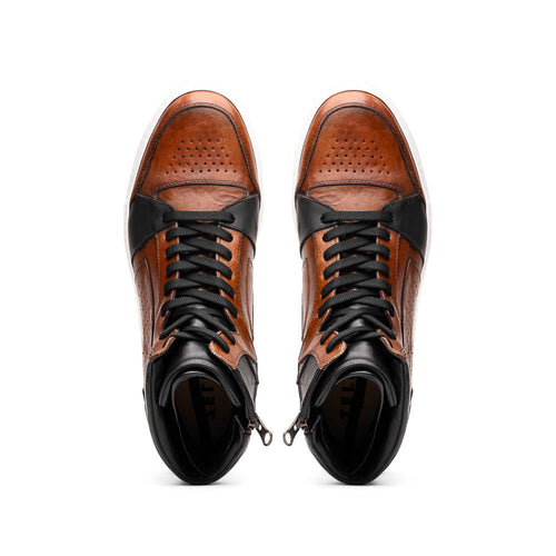 Zelli Bravo Burnished Calfskin High Top Dress Sneaker in Brown