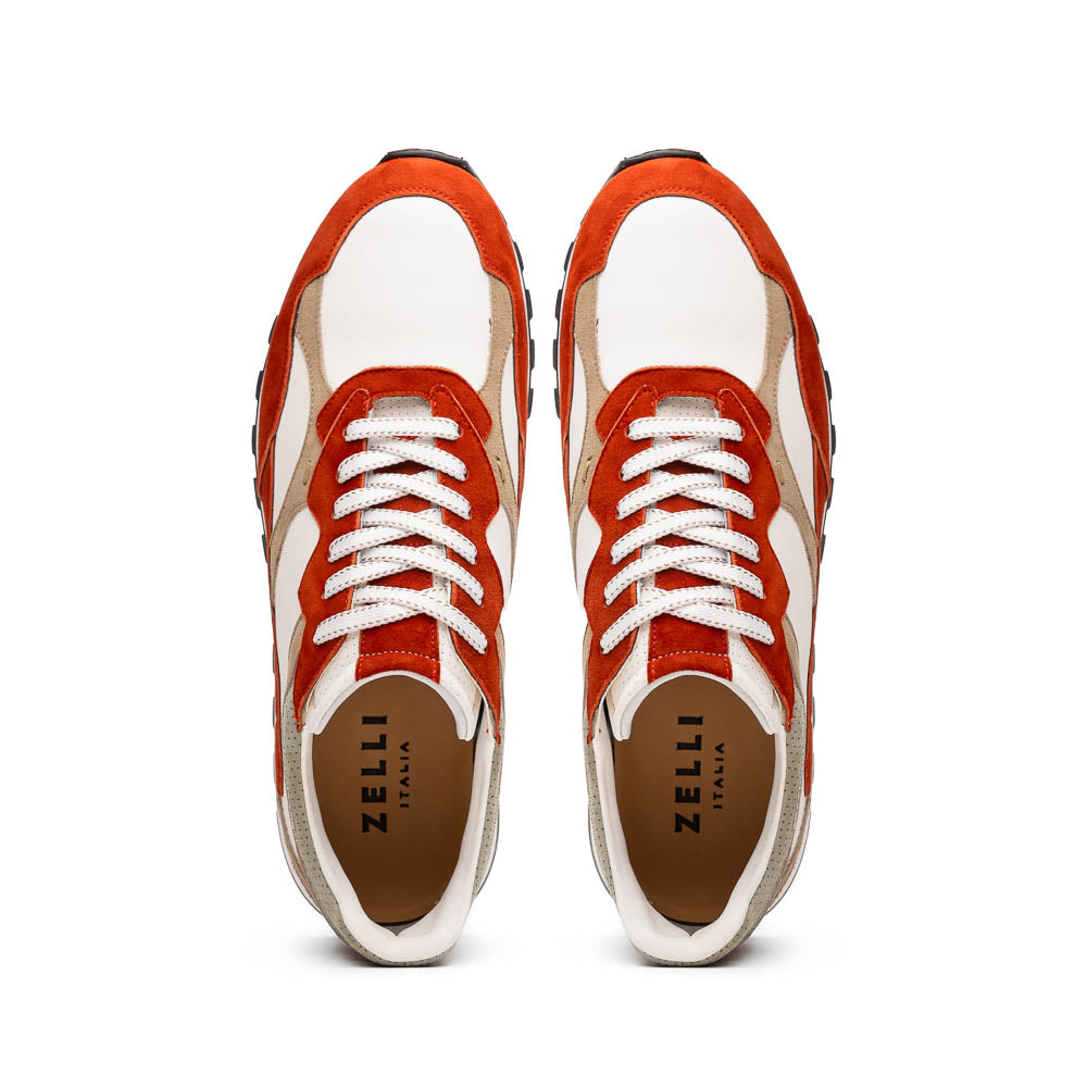 Zelli Bruno Goat Suede and Calfskin Trainer Sneaker in Rust & Taupe