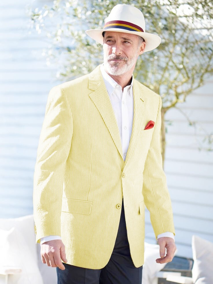 Mens Seersucker Blazer in Color "Color" - Summer Fabric Casual look Sportcoat Jacket 2 Button Notch Lapel - 34 Short