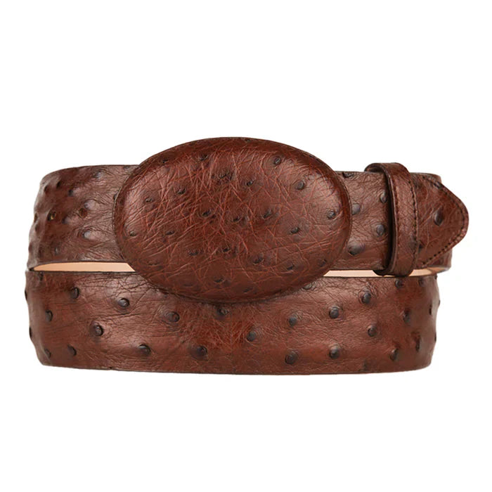 Men's Brown Genuine Ostrich Leather Cowboy Belt - One size