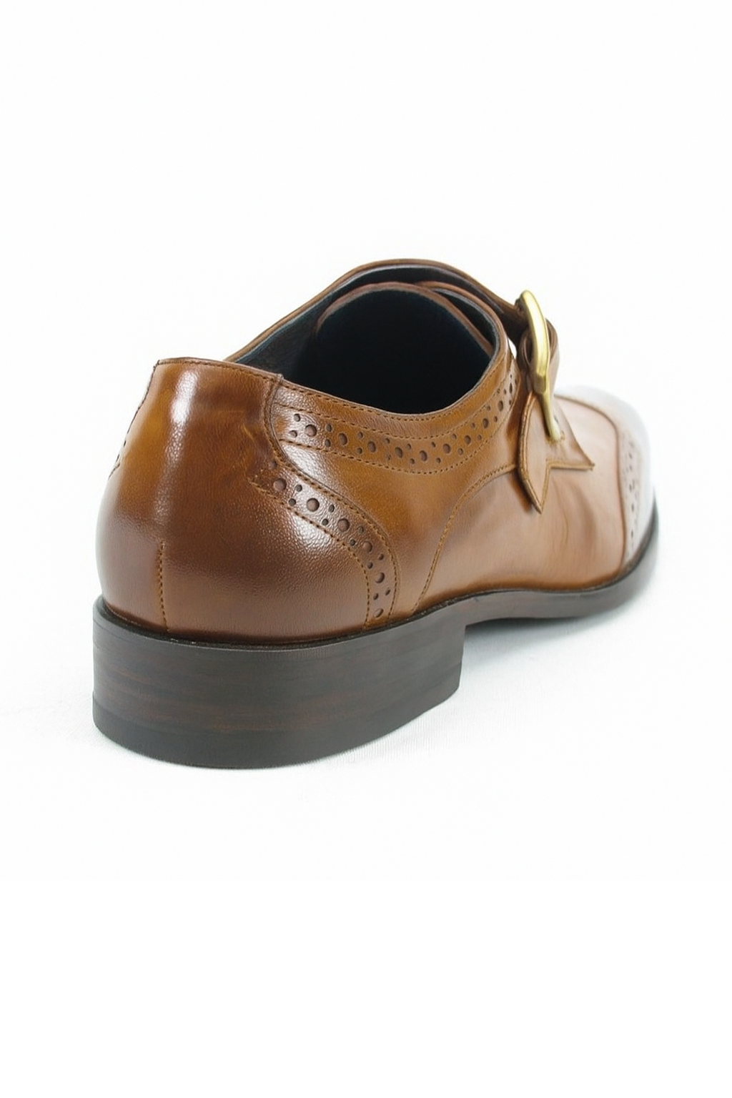 Mens Leather Wingtip Monk Strap Dress Shoe in Brown & Navy - 7.5